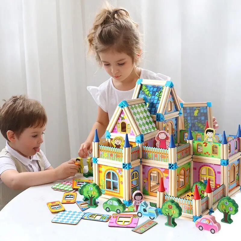 

House Blocks 128/268PCS Home Architecture Bricks Toy Wooden Villa Building DIY Toys For Children Educational Birthday Gift