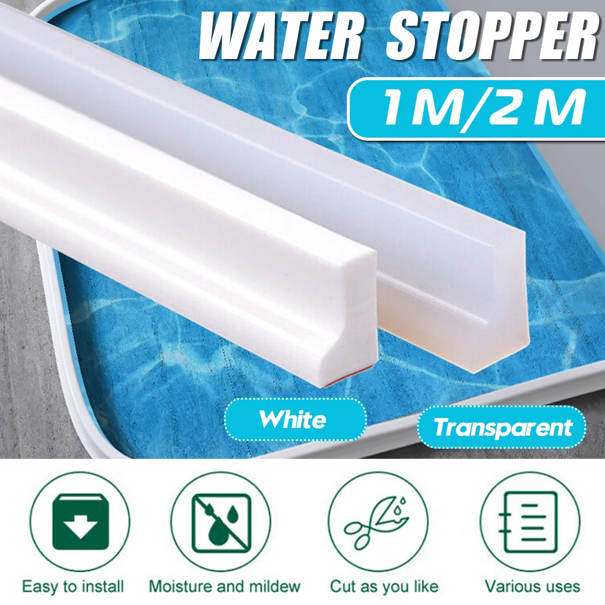 

1M/2M Silicone Bathroom Water Stopper Blocker Shower Dam Non-slip Dry And Wet Separation Flood Barrier Door Bottom Sealing Strip