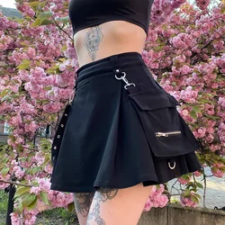 90s Vintage Punk Harajuku Mini Skirt Sexy Women Grunge Gothic Black Lace High Waist Pleated A-line Skirt  Women E-girl Clothes