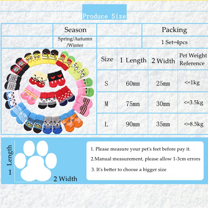 4Pcs/set Anti Slip Skid Bottom lovely Puppy Dogs Pet Knits Socks Cute pet Fashion Pets Dogs Socks for Cats Dog Toy Supplies