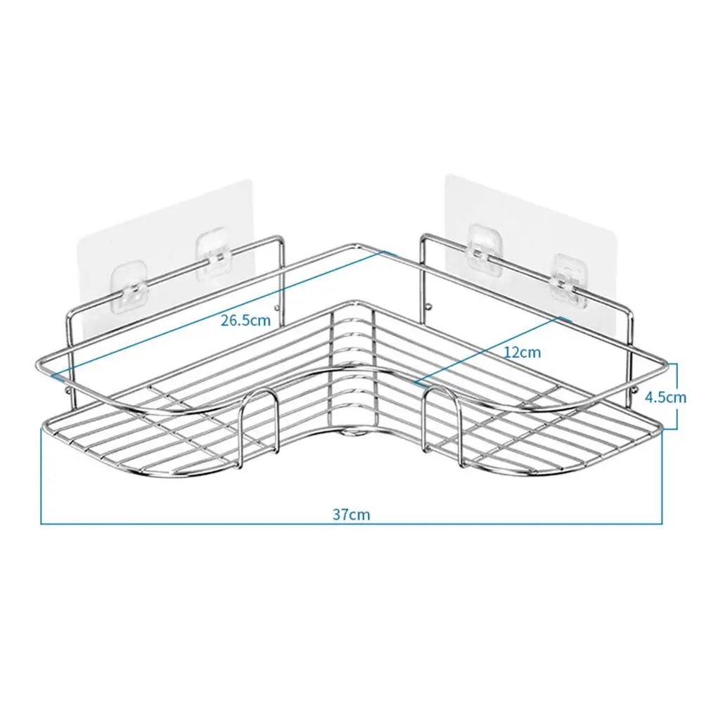 Solid Stainless Steel Storage Rack Punch-free Singer Layer Triangle Wall Mounted Shelf Holder for Bathroom Kitchen Bedroom