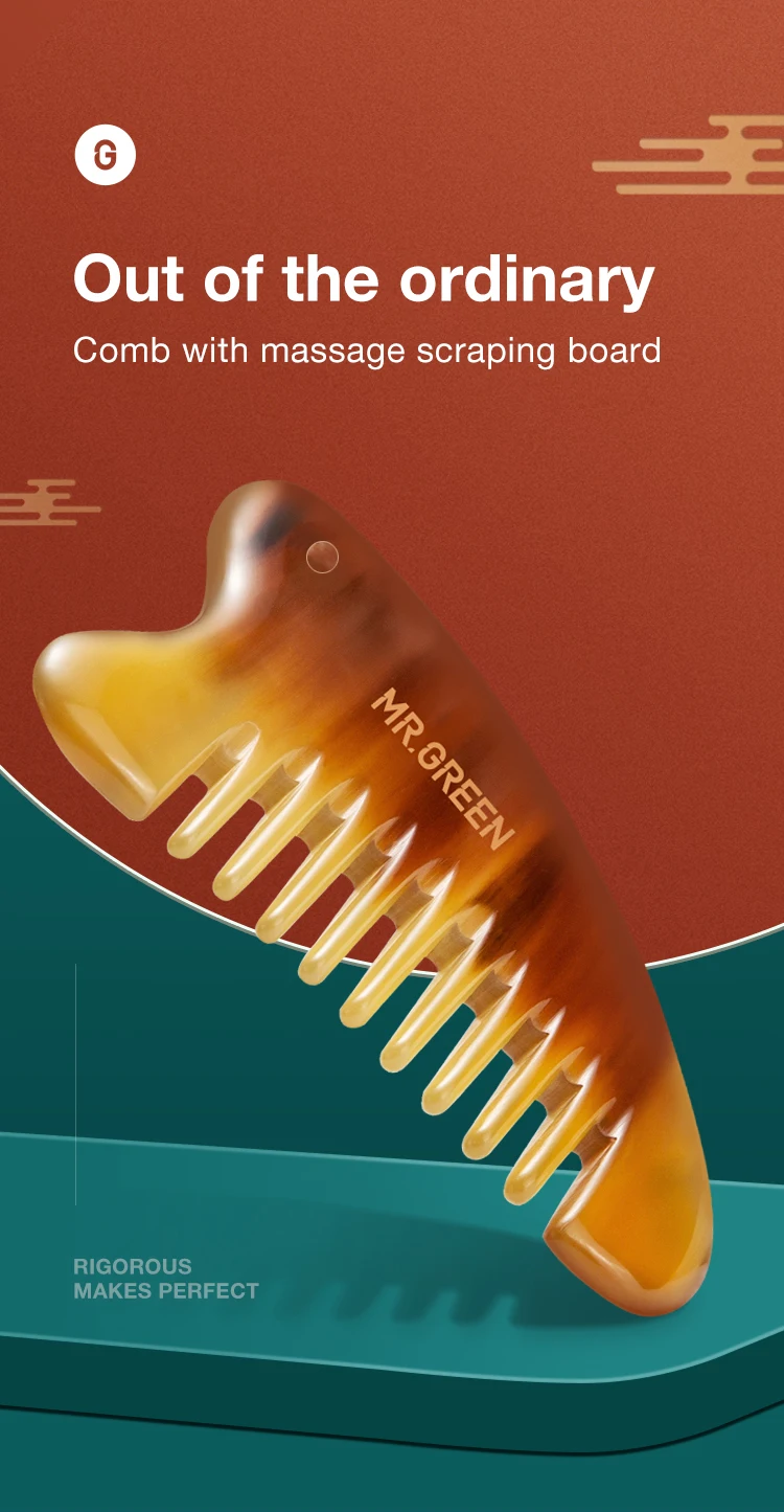 MR.GREEN Kamm Mit Guasha Schaben Massage Bord Natur Ox Horn Gesicht Schönheit Werkzeuge Hals Körper Massage Haut Schmerzen Relief Schaber – Detail 2