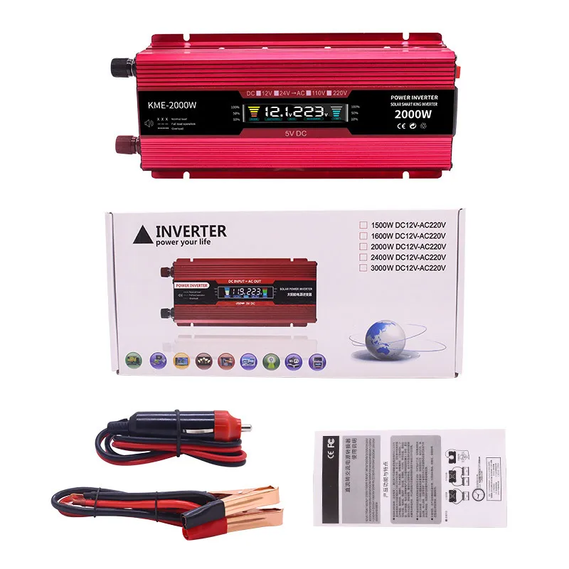 12V 24V 48V 220V 1200w 500w 2000W Power Solar Inverter DC12V to AC 110V  Converter Voltage With LED Display