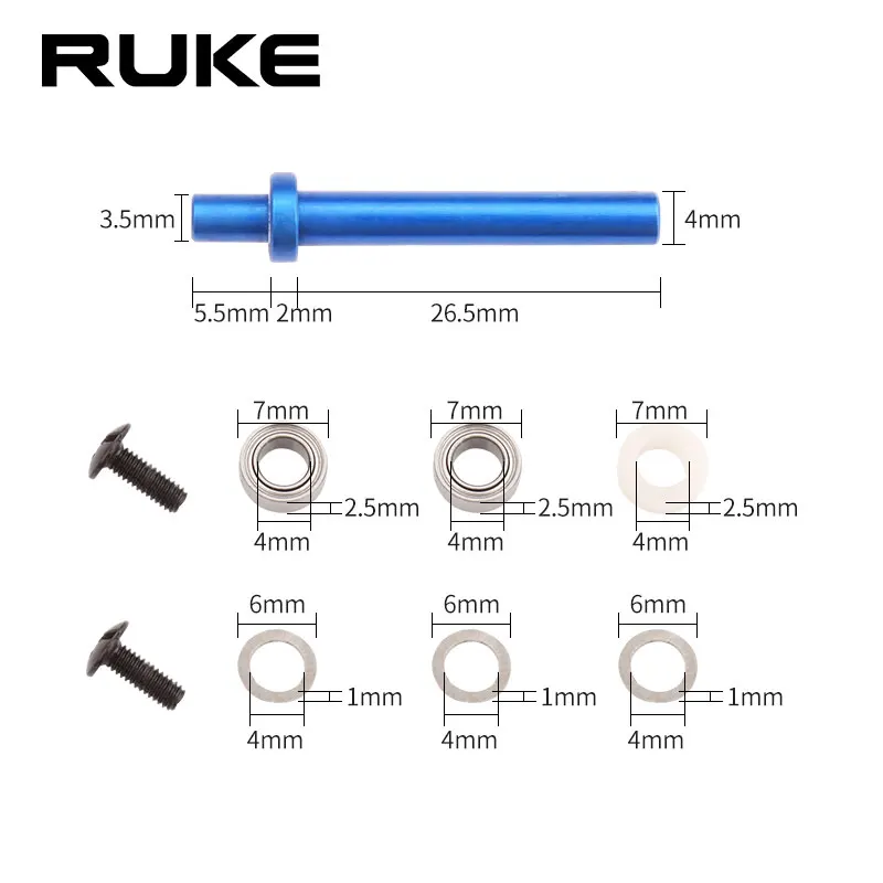 RUKE Fishing Reel Accessory Shaft Pin Kit For Knob Of Fishing Reel Diameter 4mm Length 26.5mm Spinning handle With 2pcs Bearings