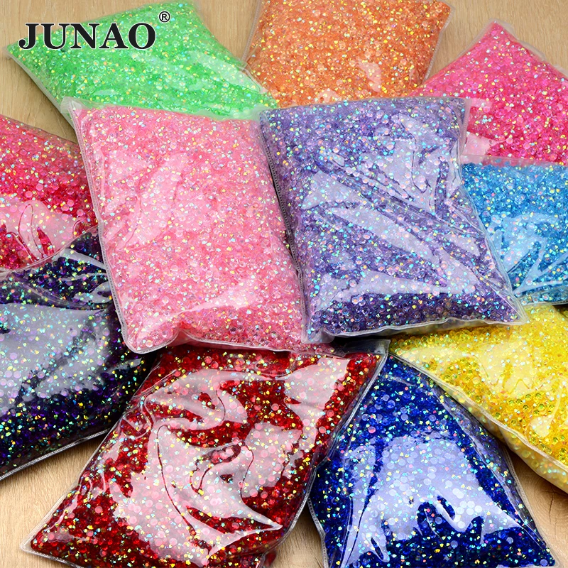 JUNAO 2mm 3mm 4mm 5mm 6mm Transparent Light Purple AB Rhinestones Bulk Resin Non Hotfix Strass Nail Crystal Stones Decoration