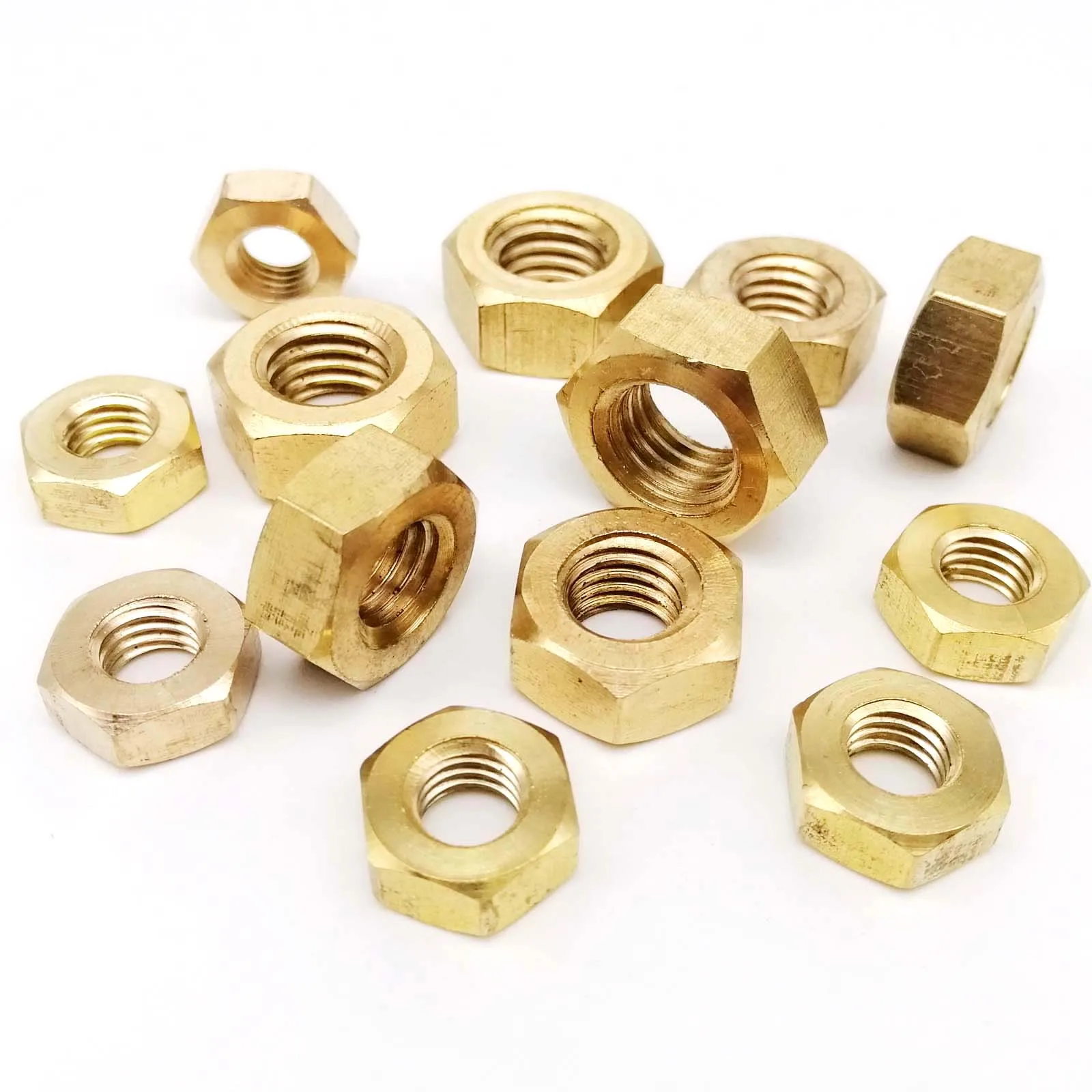 5/10/20/50/100pcs DIN934 Solid Brass Copper Hex Hexagon Nut for M1 M1.2 M1.4 M1.6 M2 M2.5 M3 M4 M5 M6 M8 M10 M12 Screw Bolt