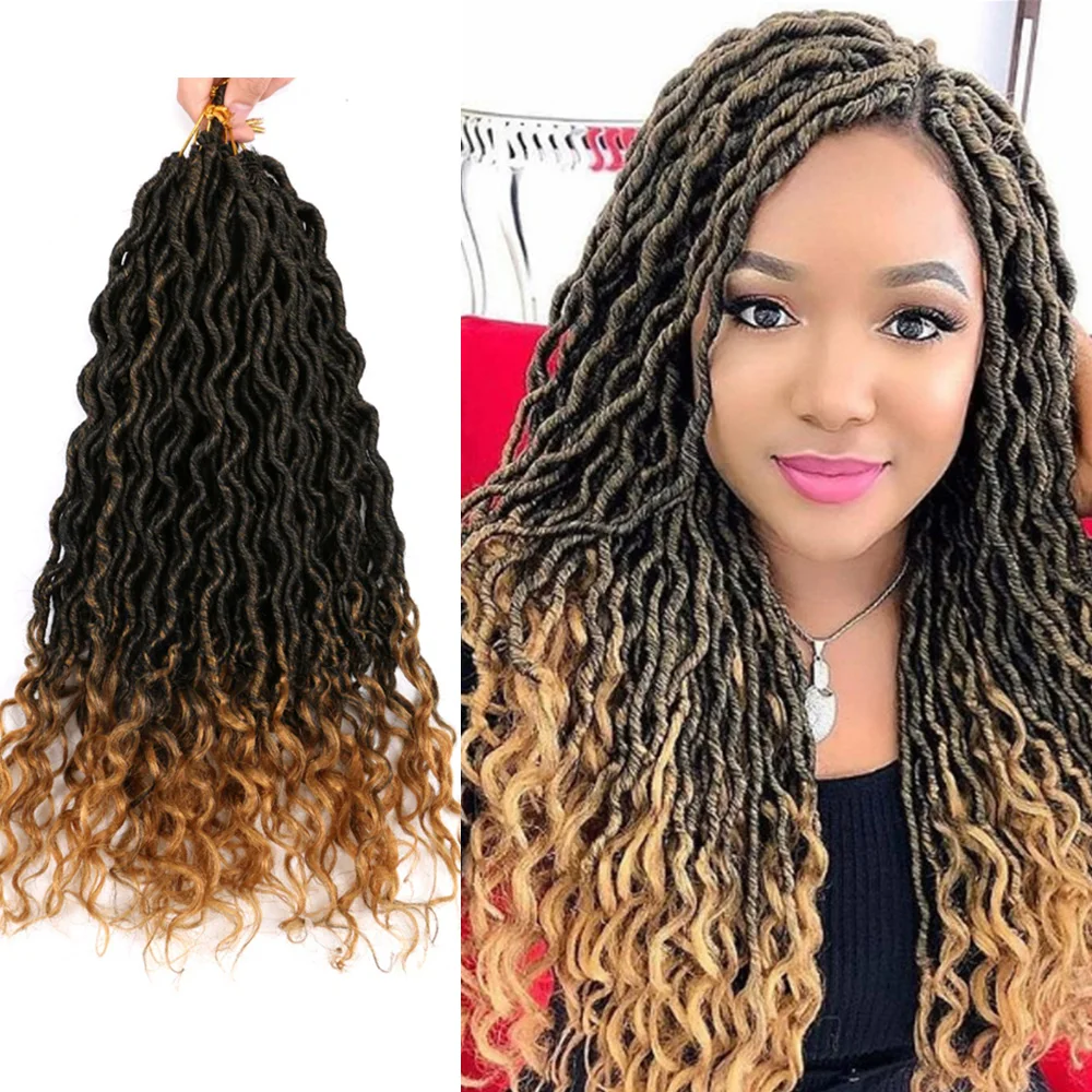 

Saisity Goddess Faux Locs Synthetic Crochet Long Ombre Wave Braiding Extensions Hair 18Inch Curly Dreadlocks Hair For Women