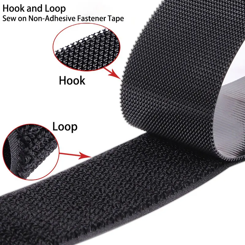 

5Meters Hook and Loop Sew on Non-Adhesive Fastener Tape Black Nylon Strips Fabric Fastener Interlocking Tape For DIY Crafts