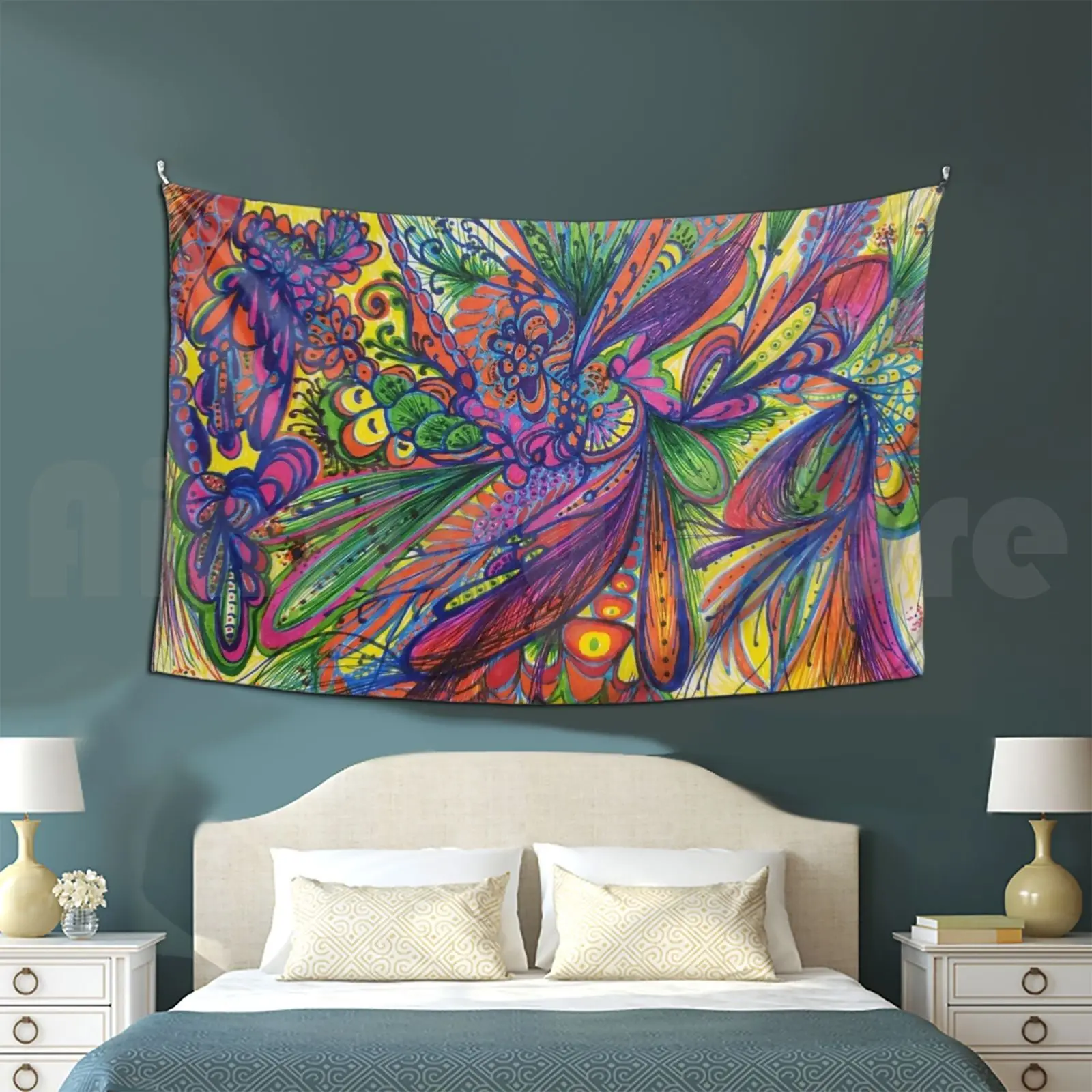 Fiddling Around Tapestry Living Room Bedroom 217 Color Colorful Rainbows Spectrum Abstract Neon Musical