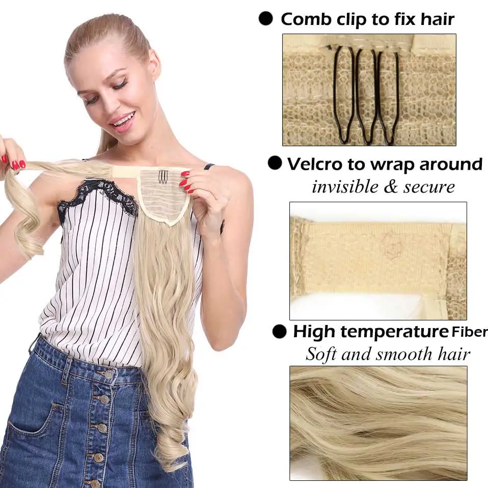 S-noilite Synthetic 30colors Clip In Ponytail Hair Extension False Hair Tail Hairpiece Wrap Around Ponytail Hairpiece For Women