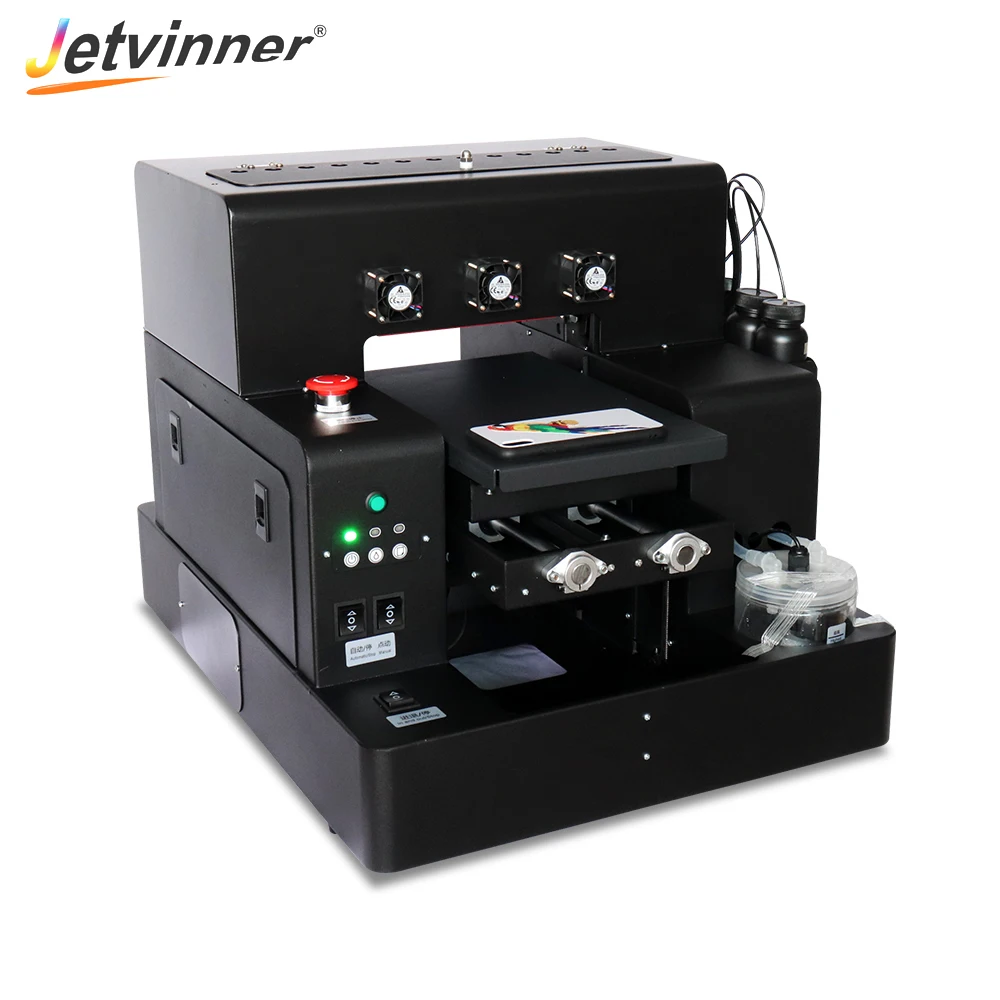 Jetvinner UV Printer A4 Flatbed Printer Phone Case Printer With Bottle Holder With 2500ml UV Ink For Plastic Glass TUP PVC Wood