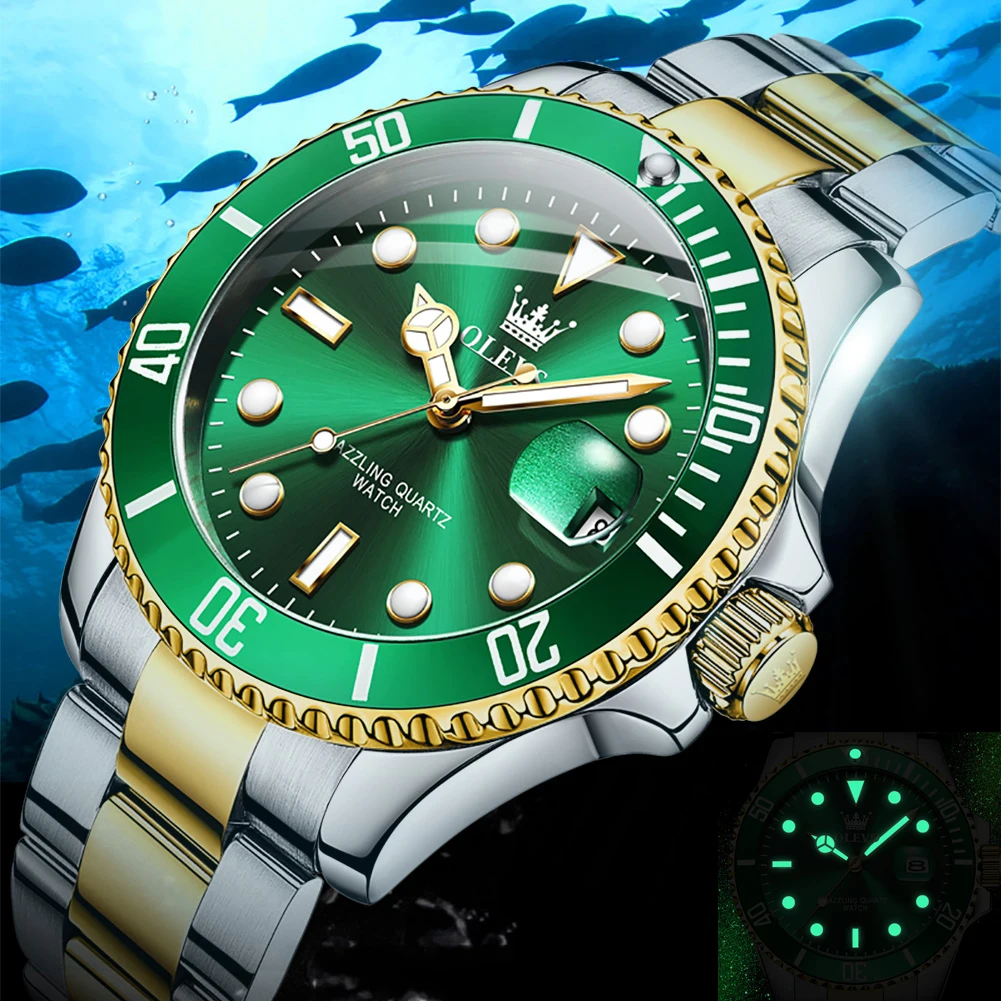 Top Brand Men Watch Green Luxury Fashion Waterproof Quartz Sports Stainless Steel Watches for Men Wristwatch Reloj Hombre + Box