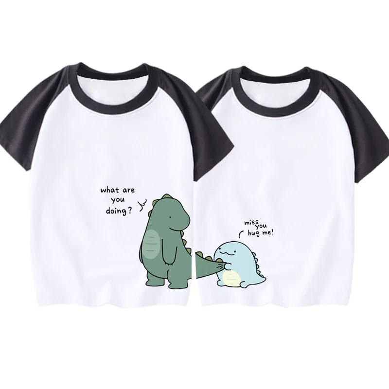 T-Shirts 2022 coton à manches courtes pour mère et enfant, vêtements assortis pour la famille, motif de dessin animé dinosaure, pour parents, filles et garçons, 100%