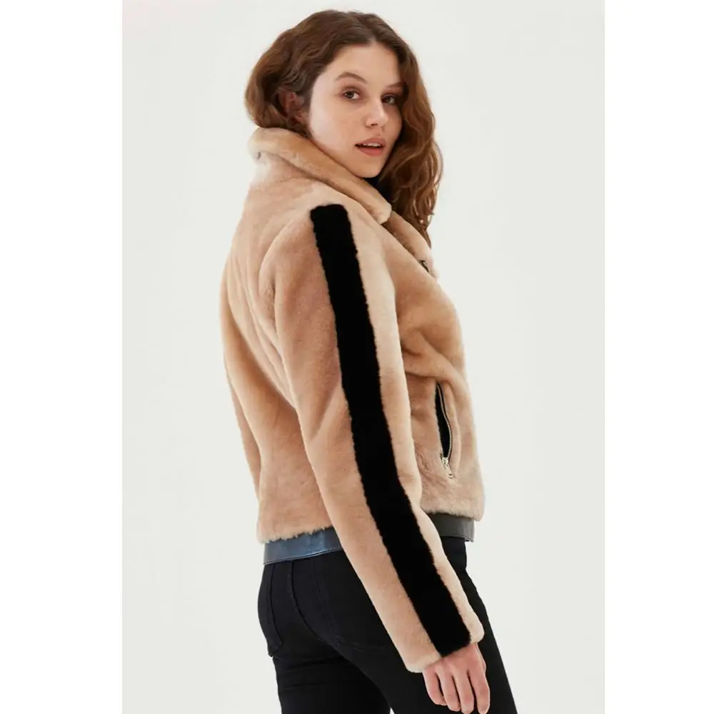 Chaqueta de borreguito para mujer, abrigo de lana informal, chaqueta de piel de pavo, abrigo corto de piel de oveja para mujer, abrigos de invierno,