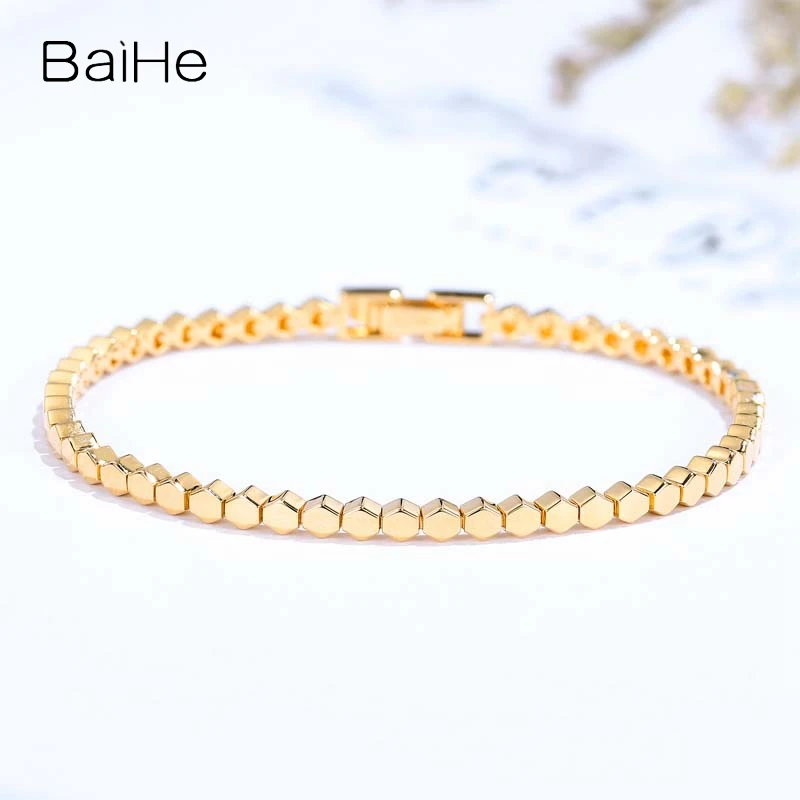 BAIHE Real Solid 14K White/Yellow/Rose Gold Bead Bracelet for Women Men Trendy Wedding Fine Jewelry браслеты на руку женские