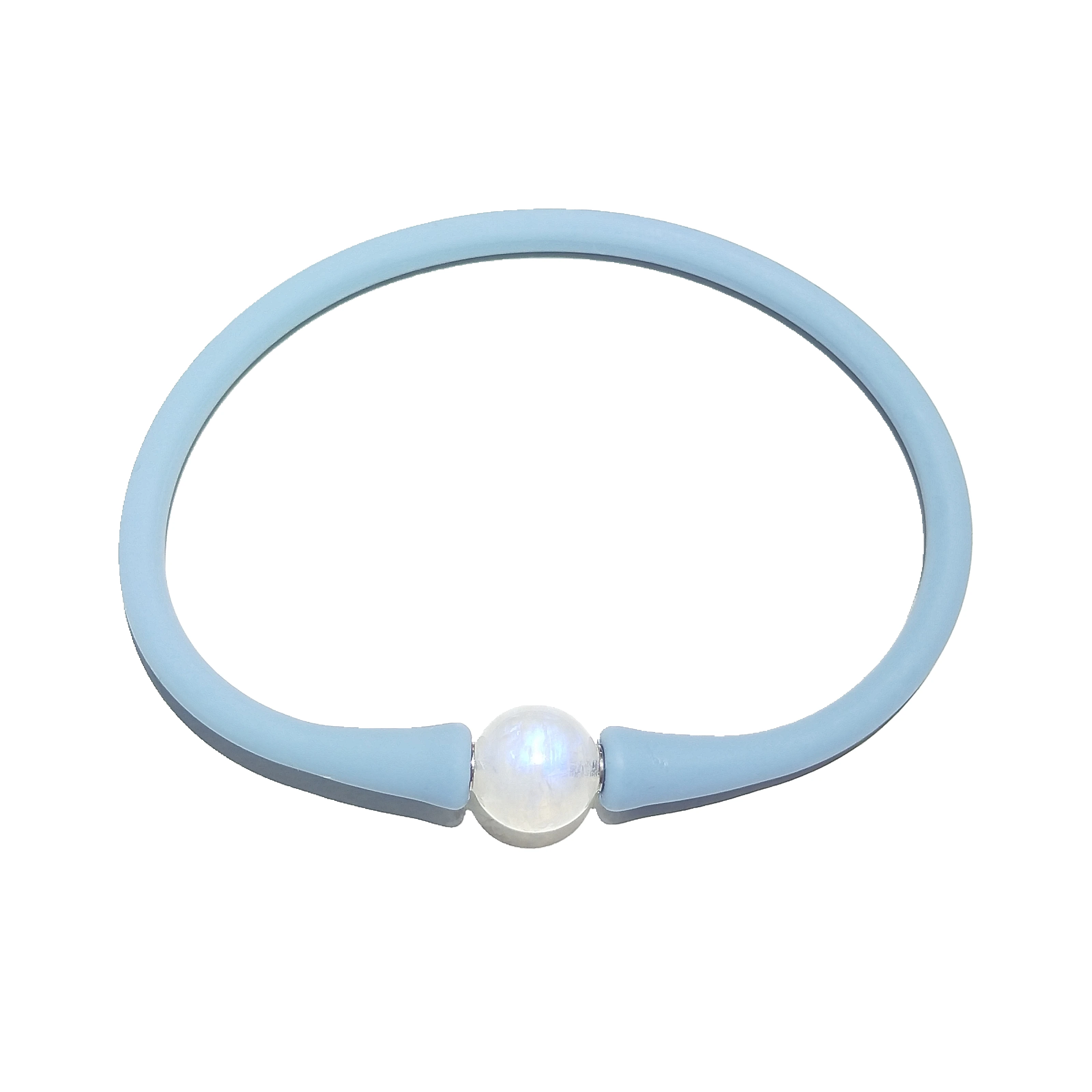 

Lii Ji Genuine Blue Light Moonstone Silicone Bracelet Bijouterie Best Gift for Women Men Casual Waterproof Bracelet
