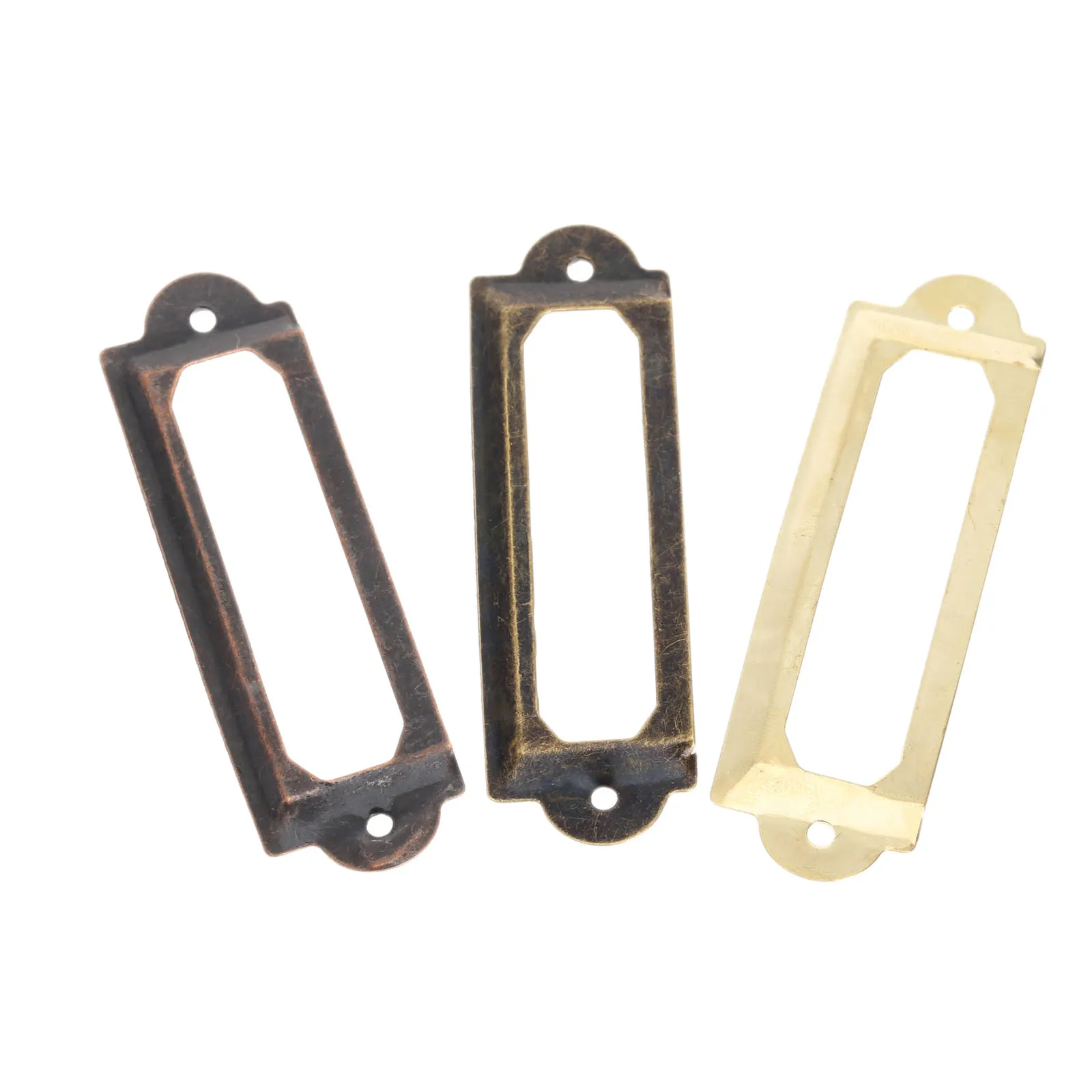 12Pcs Drawer Labels Mini Frame Pull Metal Tag File Name Iron Card Holder Antique Brass/Bronze/Golden Vintage 62mmx18mm w/screws