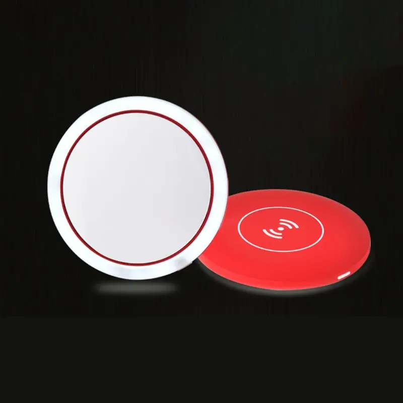 Wireless USB Charge LED Light Mini Circular Makeup Mirror Travel Cosmetic Mirror