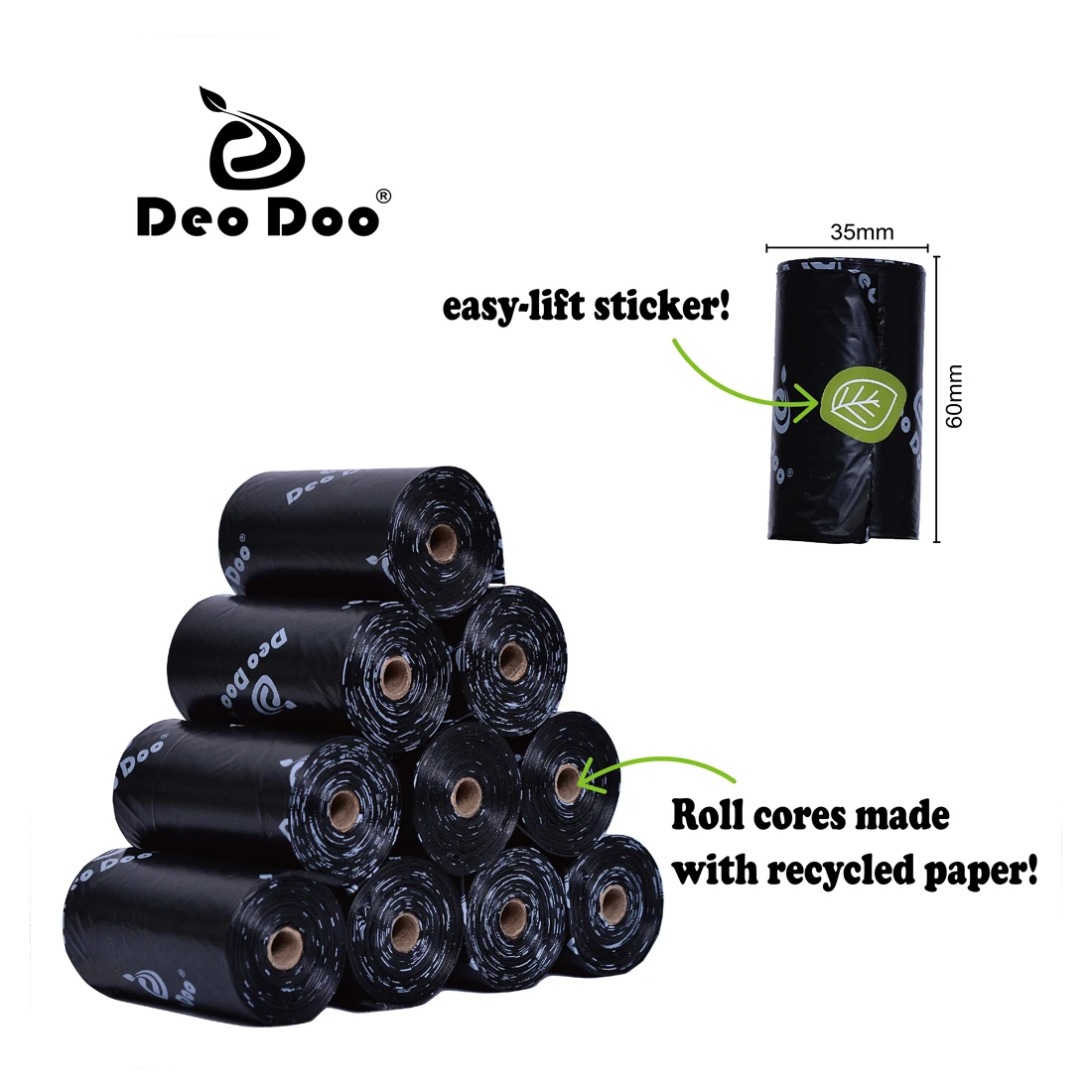 DeoDoo Dog Poop Bags Biodegradable Extra Thick Strong Biobase Earth-Friendly Doggie Black Cat Waste Bags