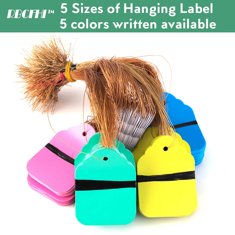 100PCS 5 Colors 5 Sizes of Plastic Hanging Garden Tags with String Line for Pot Herbs Waterproof Plant Label Markers Colorful