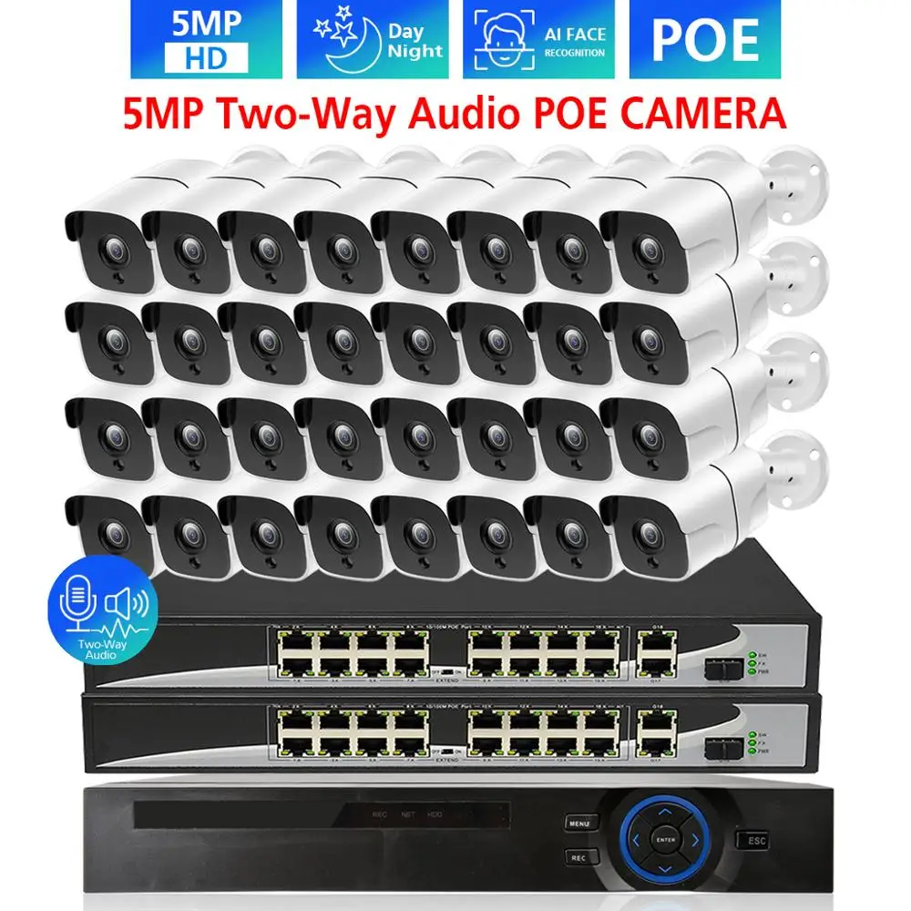 

TOPROHOMIE H.265+ 32CH 5MP AI Face Record 4K HDMI NVR 48V 5MP security Two Way Audio POE IP Camera System Video Surveillance Kit