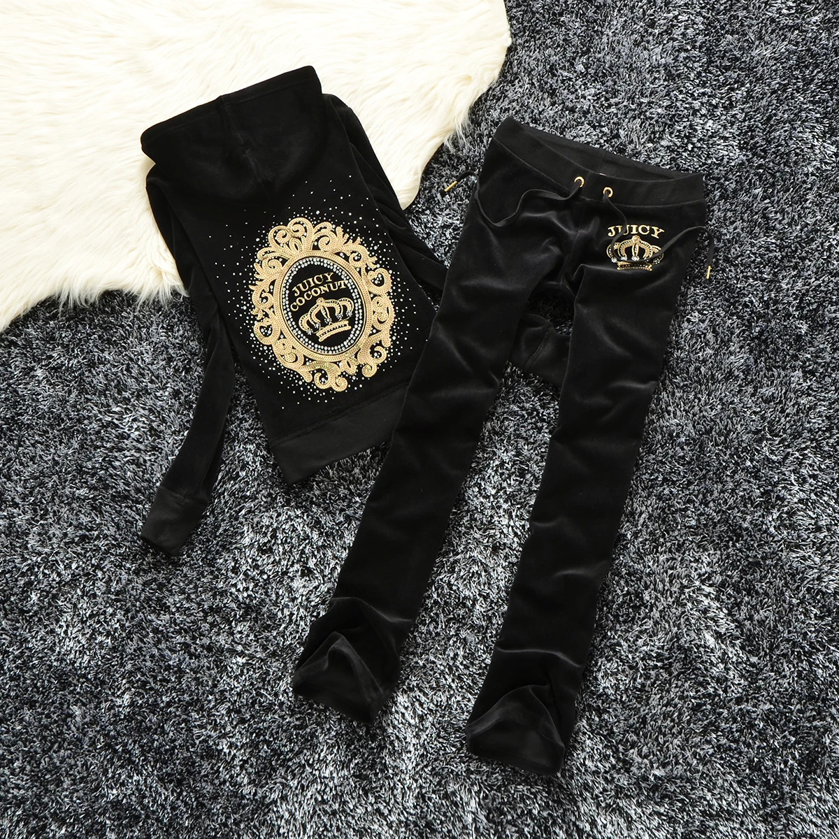 Juicy Lover Brand Spring Autumn Long Pant Women Tracksuits Sequins diamonds Fashion Velvet Jogging Yoga Sportswear Suits Set