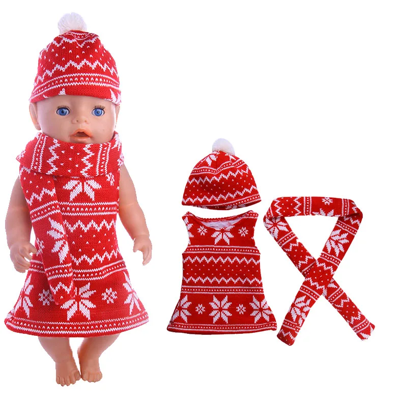 Doll Clothes Knitted Hat Scarf Three-Pieces Suits For 18Inch American &43Cm Born Baby Clothes ,Our Generation,Kids Gift