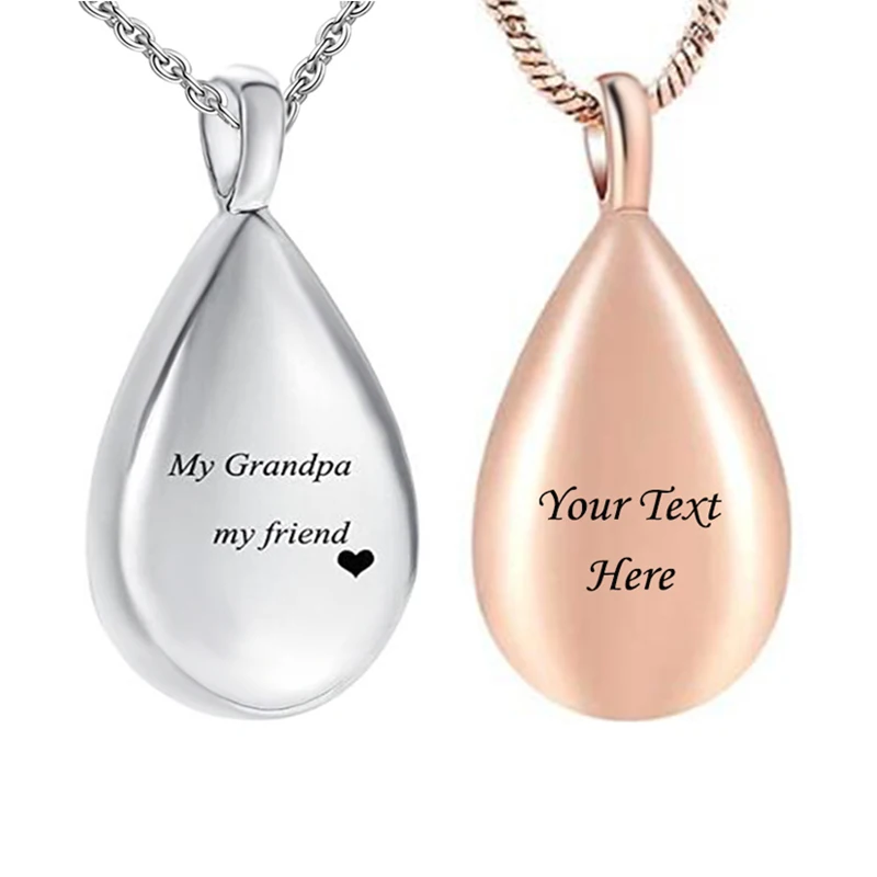 Personalize Carved Teardrop Urn Necklace for Ashes Keepsake Grandma/Grandpa Memorial Jewelry Stainless Steel Necklace Pendant