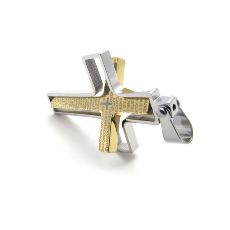 EDC-Collier croix en acier au titane pour homme, bracelet en acier inoxydable, pendentif rotatif, bijoux d\'écriture, autodéfense