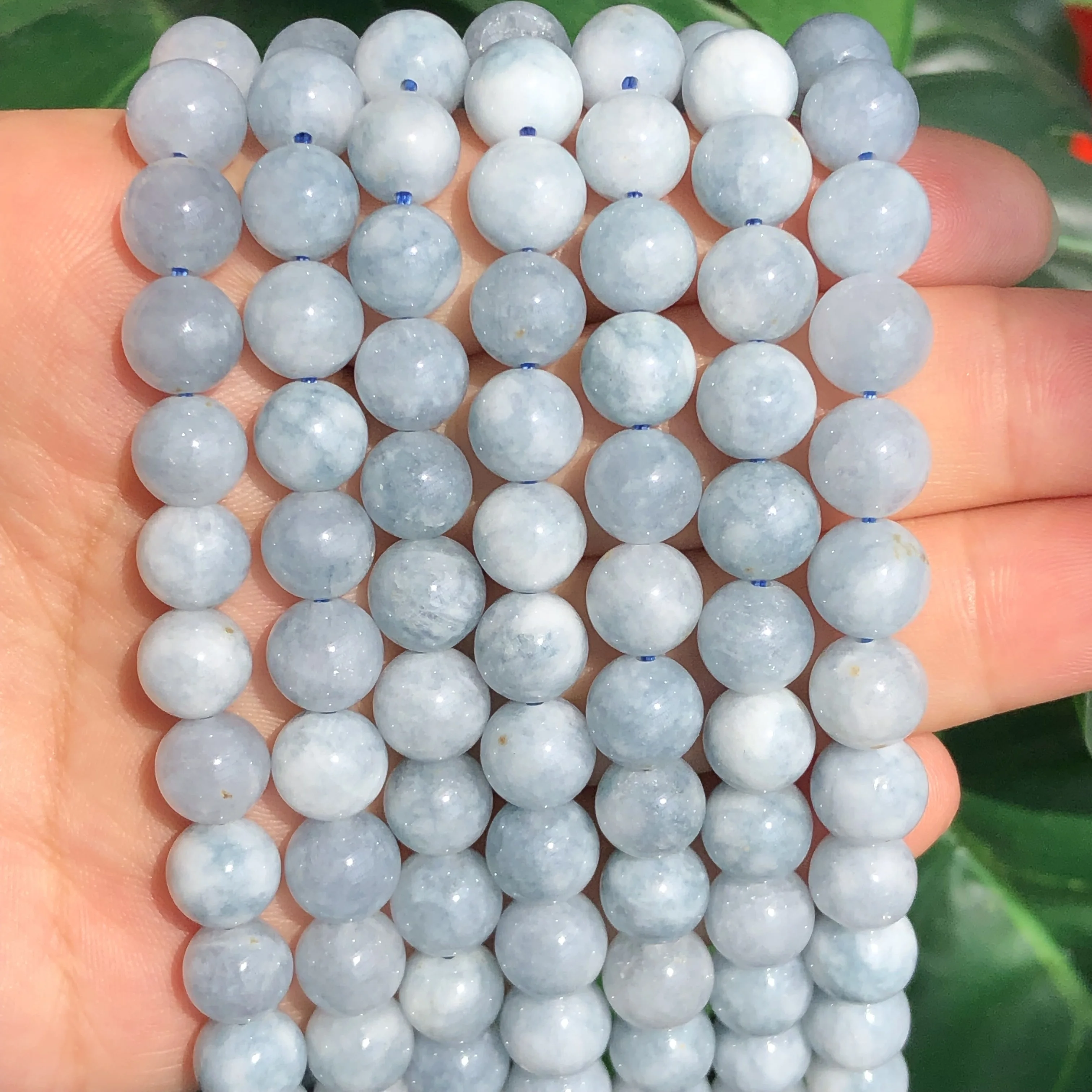 AAA Natural Round Blue Angelite Stone Jades Chalcedony Loose Spacer Minerals Beads For Jewelry Making DIY Bracelet Necklace 15\