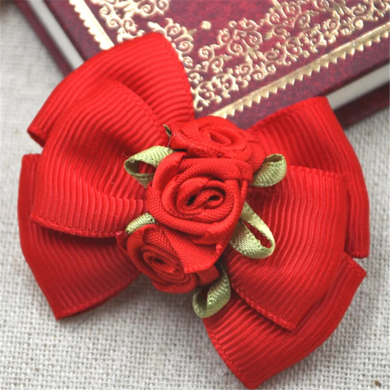 4 Pcs Mix Beautiful Rose Grosgrain Bow Applique Wedding Craft Flowers Decoration B135
