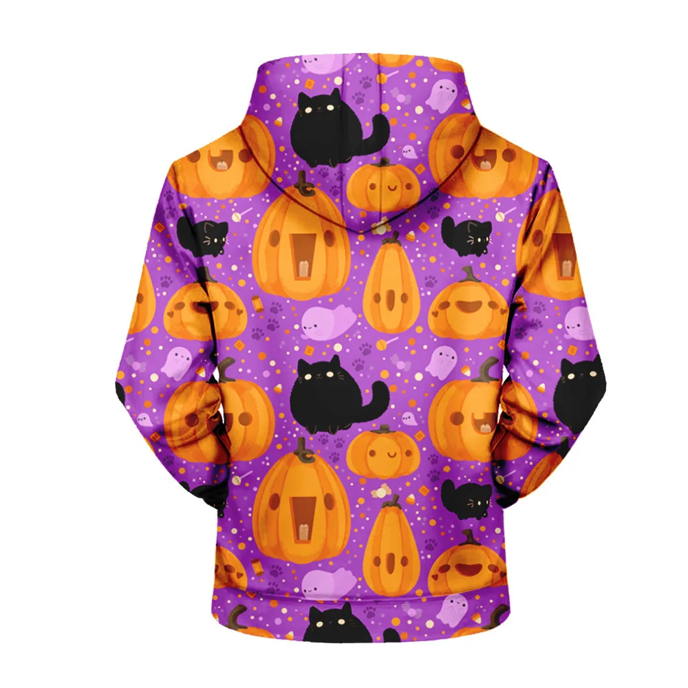 2021 Mới Sáng Tạo Halloween Bí Ngô Nam Nữ Khoác Áo Bông Tai Kẹp 3D In Pattert Dễ Thương Áo Thun Thời Trang Quần Áo Thu Đông