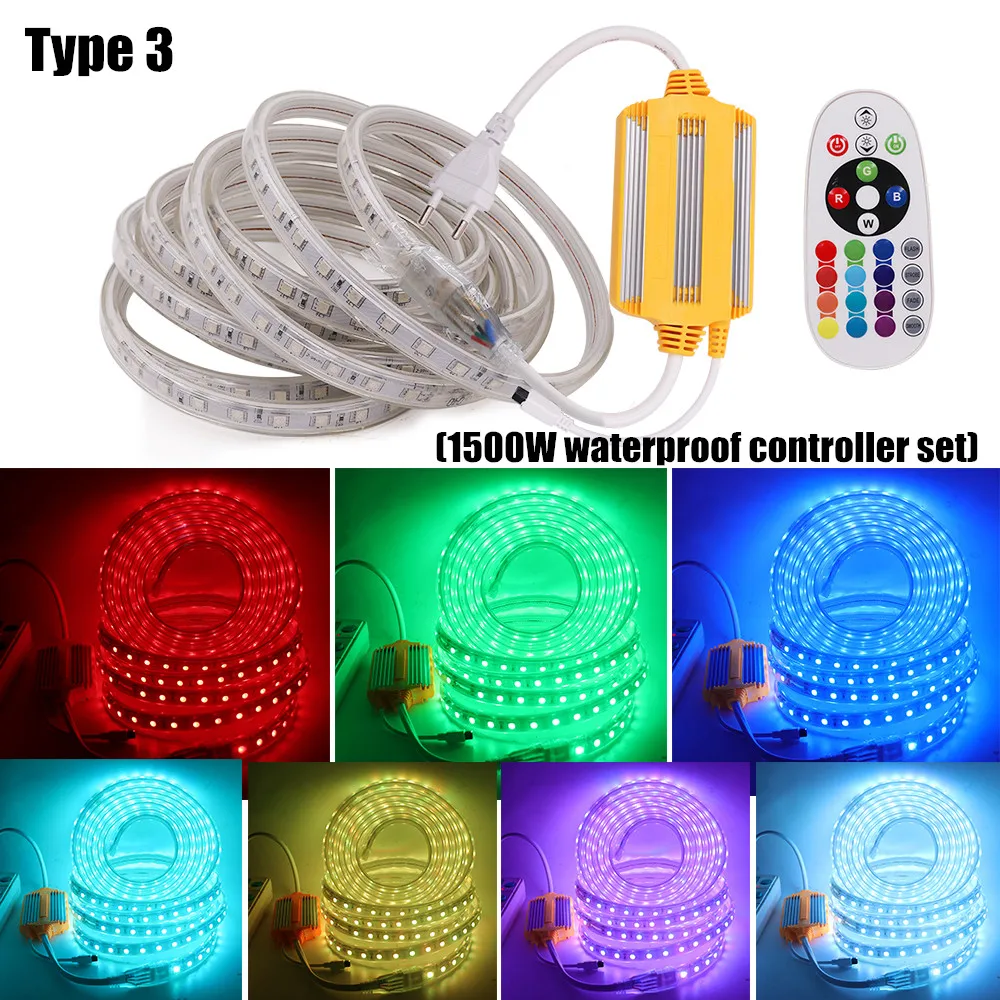 5050 RGB Led Strip Light EU 220V 240V Waterproof WIFI Bluetooth Control White/Warm White 60Leds/m Flexible LED Tape Lamp 1-20M