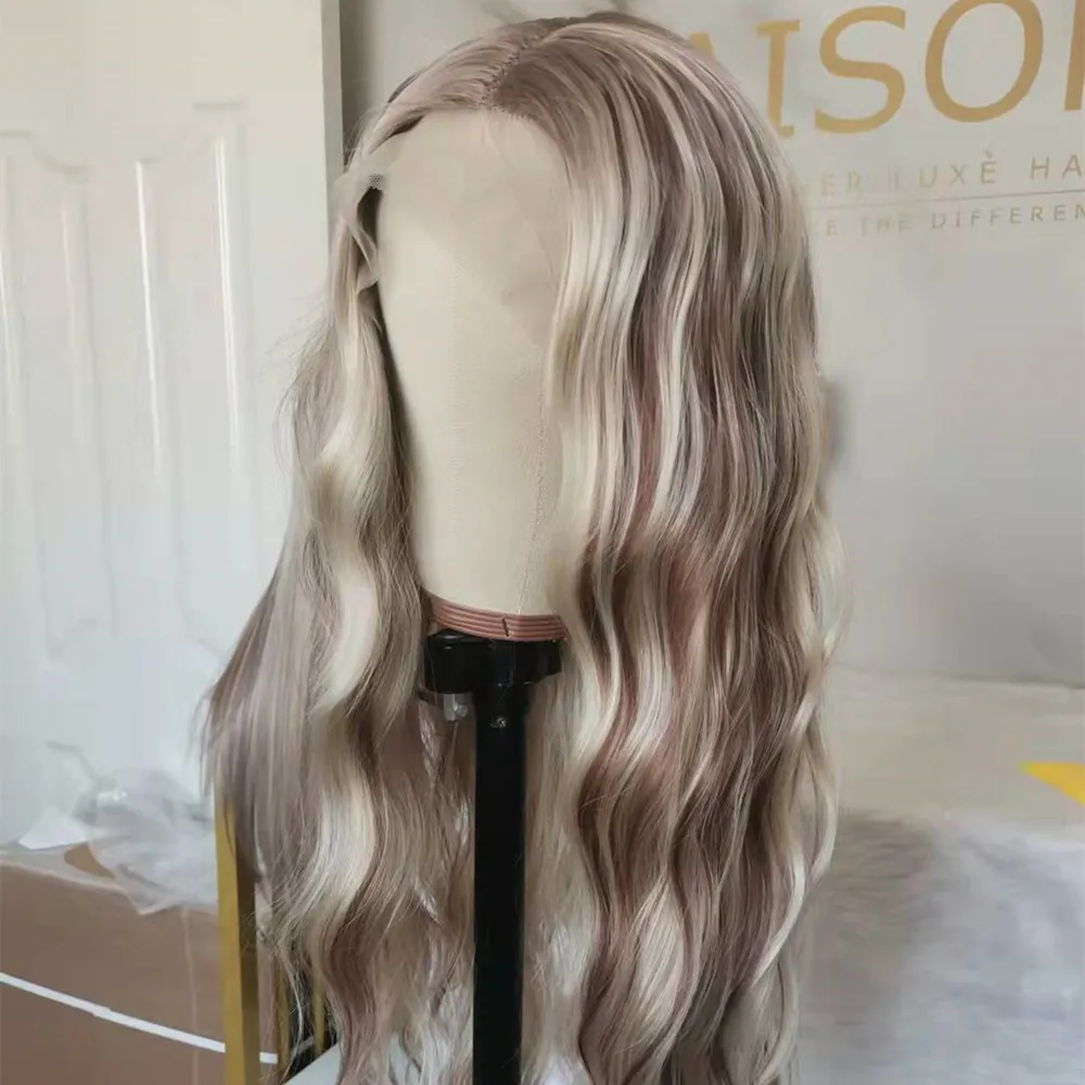 13*4 Lace Front Wig 24" Highlight Wig Body Wave T Part Synthetic Lace Front Wig Ombre Blonde Wig For Woman