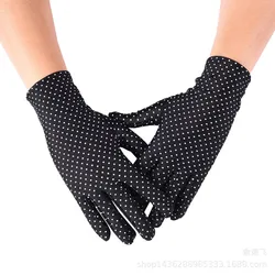 Spring and Summer Ladies Spandex Gloves High Elastic Polka Dot Thin Gloves Sun Protection Etiquette Fashion Short Thin Gloves