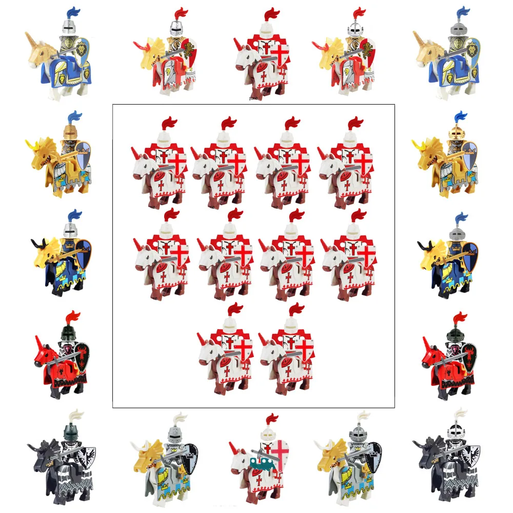 Dragoon Castle Medieval Age Royal Cavalryman King's Knight Blue Lion Knights w/ Battle Steed Rome Cavalry Warrior Building Block