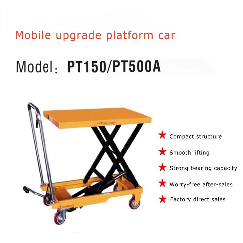 PT500A Hand Push & Pedal Hydraulic lifting platform truck Manual Mould lifting platform car Mobile platform lift truck