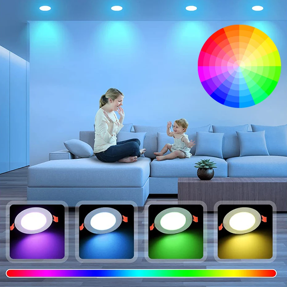 Luz LED de techo inteligente con Wifi, lámpara regulable RGB + CW + WW, foco, 110V, 220V, Control por voz con Alexa y Google Home, Tuya