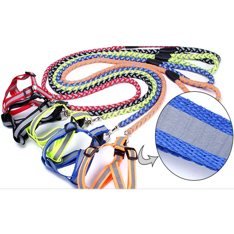 Reflective Strap Vest Dog Harness and Leash Set Round Wave Nylon Leashes for Small Medium Dogs Puppy Harness Pet Shop Supplies#l