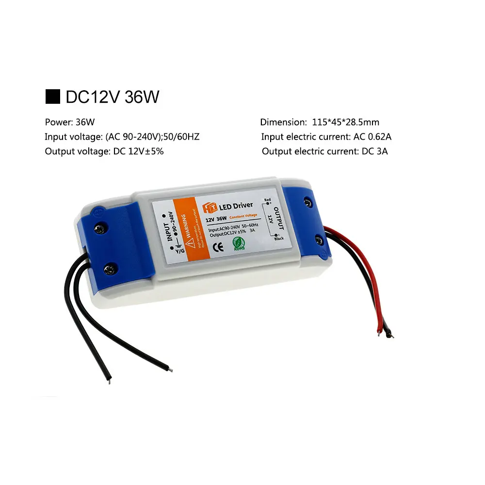 LED Lighting Transformers DC12V 18W 36W 72W 100W High Quality Safe Driver For LED Strip Switching Power Supply.