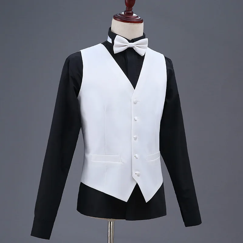 White Mens Waistcoat Formal Business Work Causal Slim Fit Vest For Men U-Neck Retro Gentlemen Men Suit Vest Solid Wedding Gilet