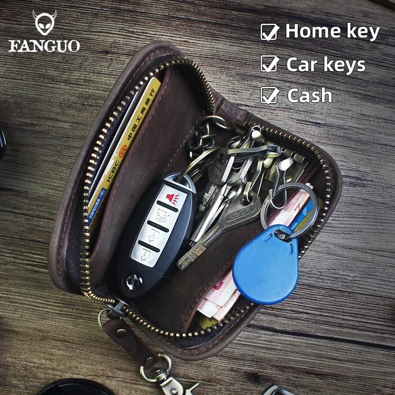 Genuine Leather Key Wallet Holder Men Handmade Zipper Car Smart Key Case Cover Coin Purse Organizer Housekeeper For Women