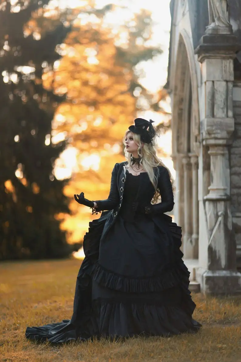 Vestido de novia gótico victoriano, conjunto de corsé, falda y chaqueta con colas, falda hinchada con cordones, talla grande, 2022