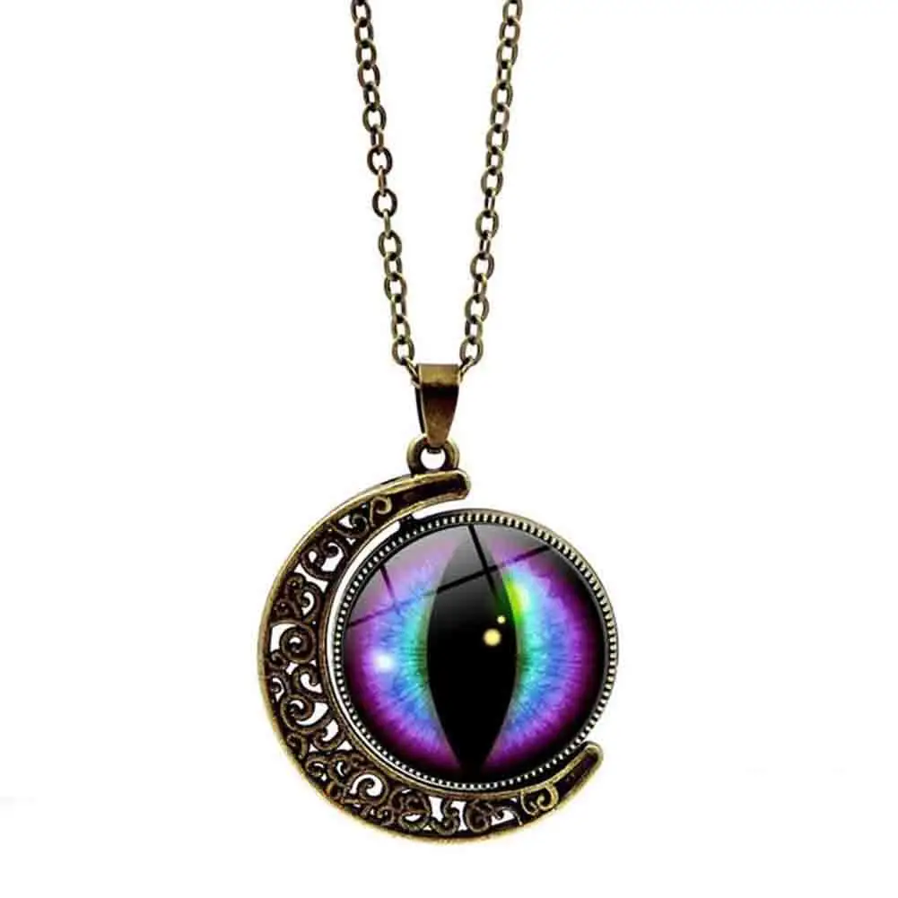 Unisex Multicolor Rotation Dragon Eye Moon Pendant Chain Necklace Jewelry Gift Simple Chain Metal Circle Short Necklace