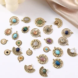 3pcs Bohemian Natural Stone Gold Plated Charms For Jewelry Making Stainless Steel Pendants DIY Bracelets Necklaces Earring Charm
