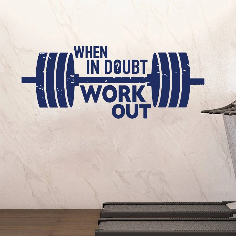 Gym When In Doubt Work Out Barbell Wall Sticker Fitness Crossfit Exercise Inspirational Quote Wall Decal Workout Vinyl Home Deco