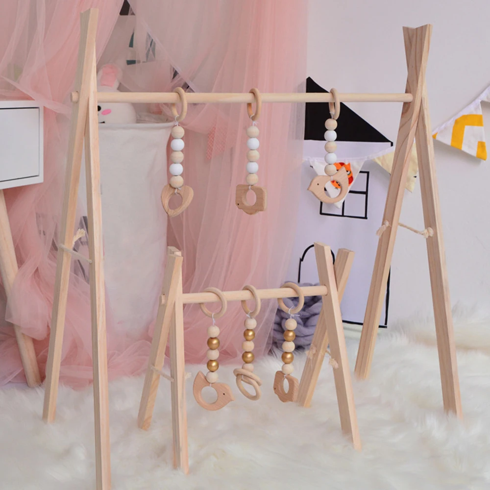 Nordic Stil Holz Baby Gym Mit 3 Gym Spielzeug Faltbare Baby Spielen Turnhalle Hängen Bar Kindergarten Sensorischen Spielzeug Neugeborenen Geschenk