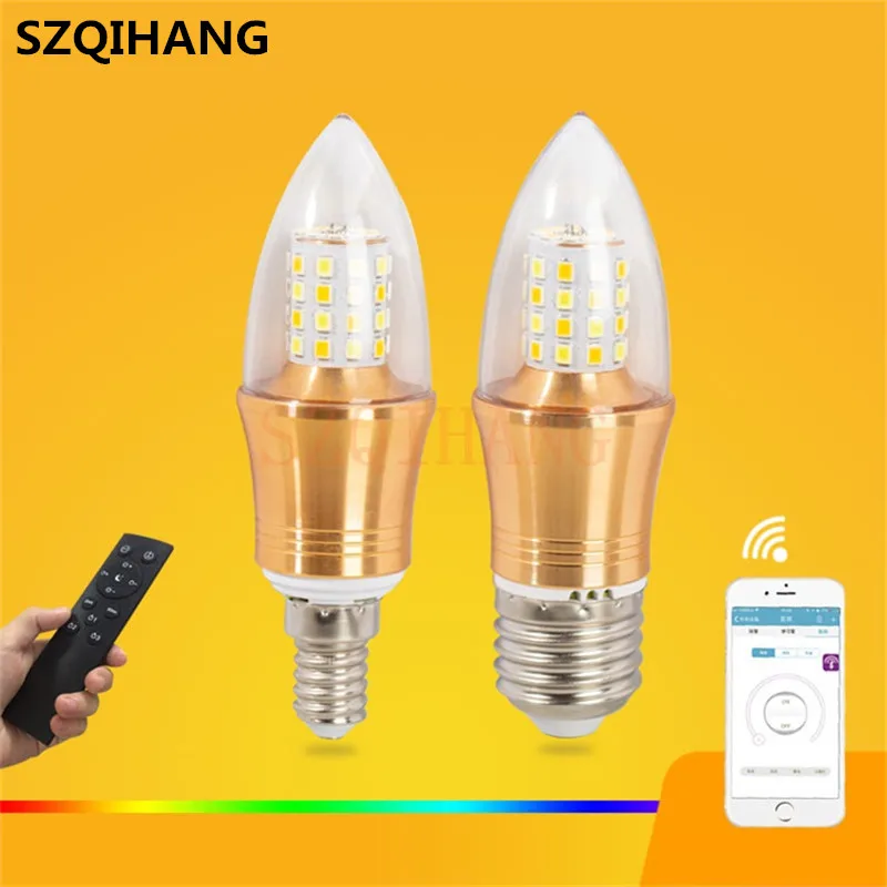 2020 NEUE handy/Wireless Remote Dimmbare Farbe-Einstellbar Smart Birne 6w led kerze birne E27 spitze blase Freies angepasst.