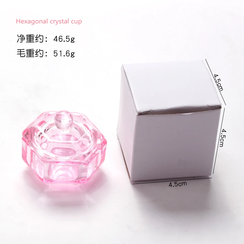 Copo de cristal rosa para Nail Art, Recipiente líquido acrílico, Prato com tampa tampa, Ferramenta de manicure, 1 pc