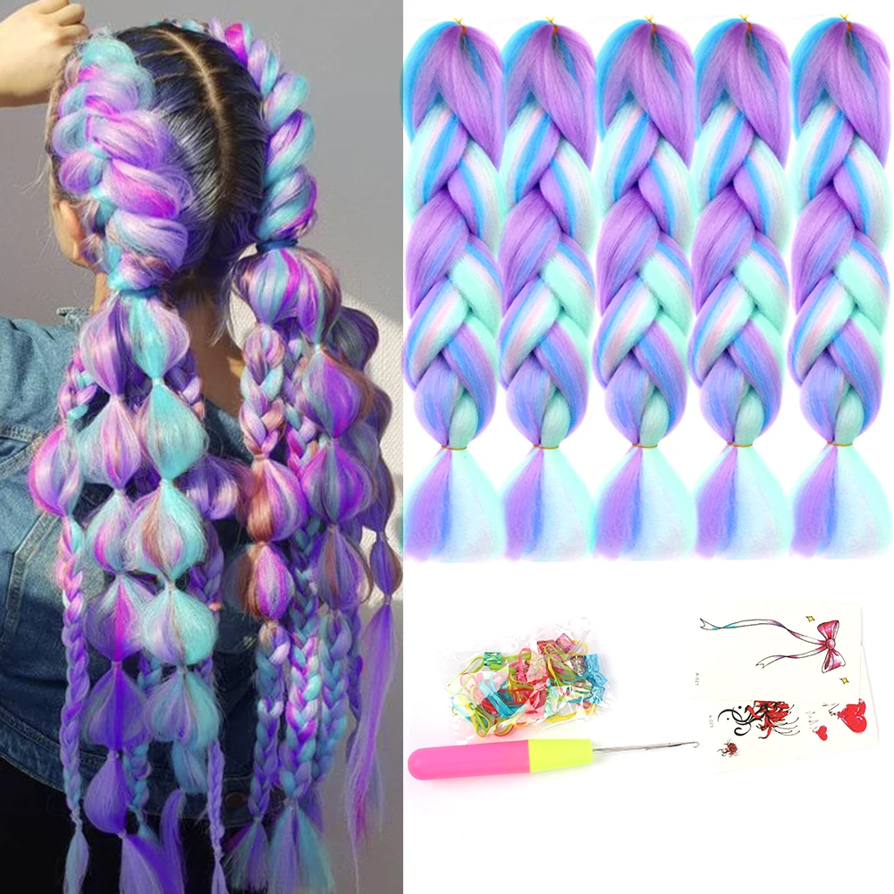 AIYEE Jumbo Braiding Hair 100g 24 Inch Synthetic 4 Colors Mix Braiding Hair Ombre Multiple color mixing Hair Braids Extension